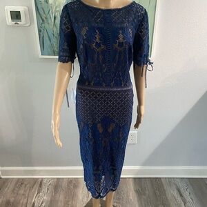 Tadashi Shoji Royal Blue Lace Midi Dress